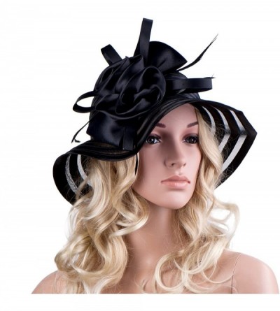 Sun Hats Womens Solid Color Satin Church Wedding Kentucky Derby Sun Hat A214 - Black - C811PU764AT $10.28