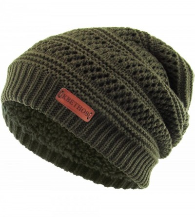 Skullies & Beanies Super Warm Slouchy Fleeced Long Beanie Warm Fur Lined Winter Knit Hat Thick Skull Cap - CN18GL85WLX $12.71