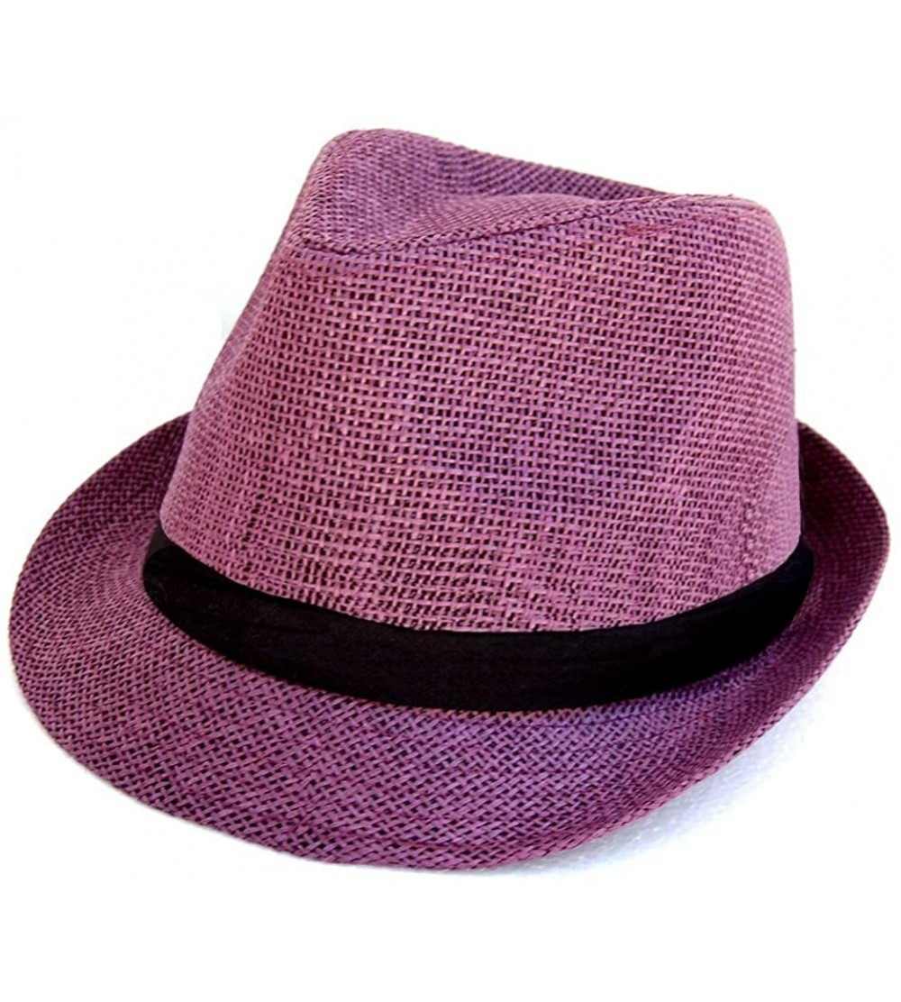 Fedoras Tweed Classic Cuban Style Fedora Fashion Hat - Purple - CP1152MO1IP $13.24