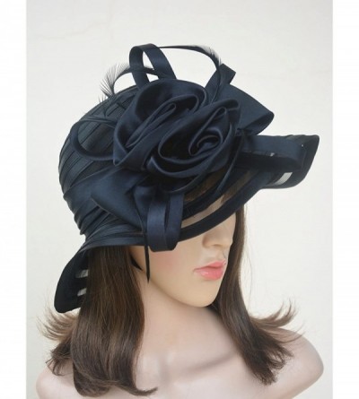 Sun Hats Womens Solid Color Satin Church Wedding Kentucky Derby Sun Hat A214 - Black - C811PU764AT $10.28