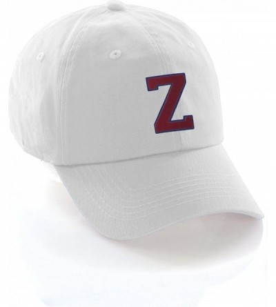 Baseball Caps Customized Letter Intial Baseball Hat A to Z Team Colors- White Cap Blue Red - Letter Z - C818ESA3UOK $25.35