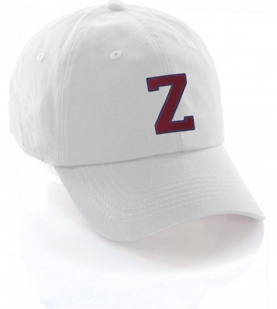 Baseball Caps Customized Letter Intial Baseball Hat A to Z Team Colors- White Cap Blue Red - Letter Z - C818ESA3UOK $16.10