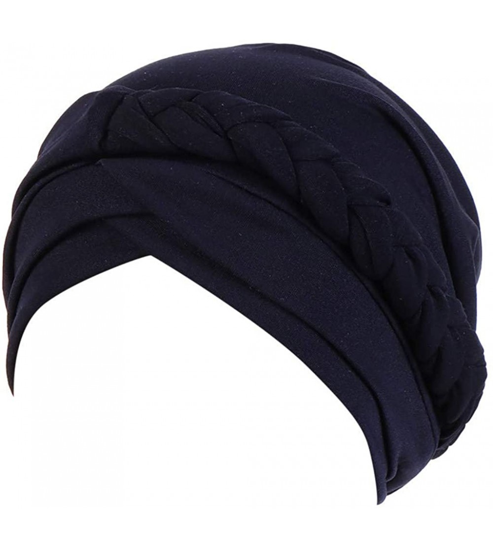 Skullies & Beanies Women Solid Plait India Hat Muslim Ruffle Cancer Chemo Beanie Turban Wrap Cap Summer Best 2019 New - Navy ...