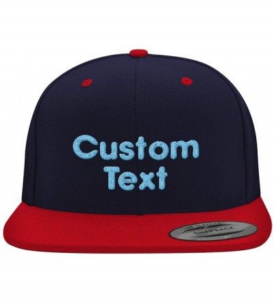 Baseball Caps Custom Embroidered 6089 Structured Flat Bill Snapback - Personalized Text - Your Design Here - Navy \ Red - CY1...