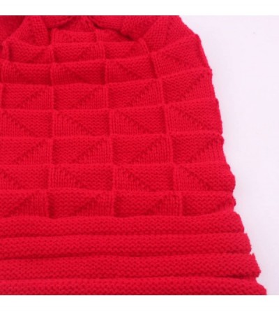 Skullies & Beanies Women's Chunky Hat Soft Stretch Knit Warm Fuzzy Lined Skully Beanie Oversized Cable Cap - Red - CE18KL95CS...