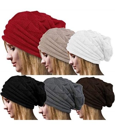 Skullies & Beanies Women's Chunky Hat Soft Stretch Knit Warm Fuzzy Lined Skully Beanie Oversized Cable Cap - Red - CE18KL95CS...