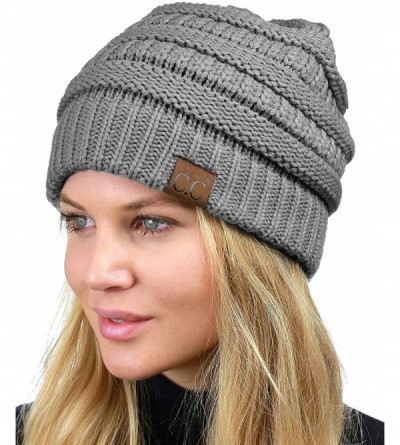 Skullies & Beanies Unisex Chunky Soft Stretch Cable Knit Warm Fuzzy Lined Skully Beanie - Light Melange Gray - CH187GC6LC8 $2...