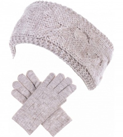 Headbands Womens Winter Cable Plush Warm Fleece Lined Knit Gloves & Headband 2 Pieces Set-Various Styles - CP1884X5I9U $26.40