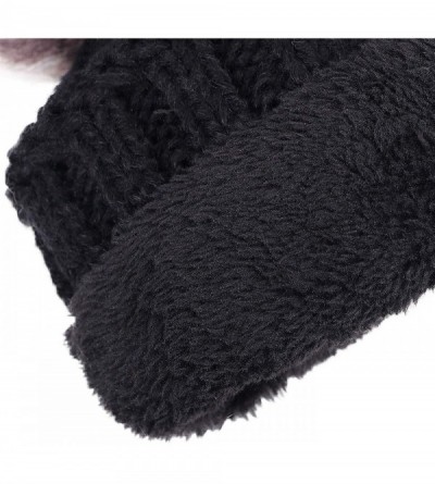 Skullies & Beanies Women's Faux Fur Pompom Mickey Ears Cable Knit Winter Beanie Hat - Black Hat Black Grey Ball Black Lining ...