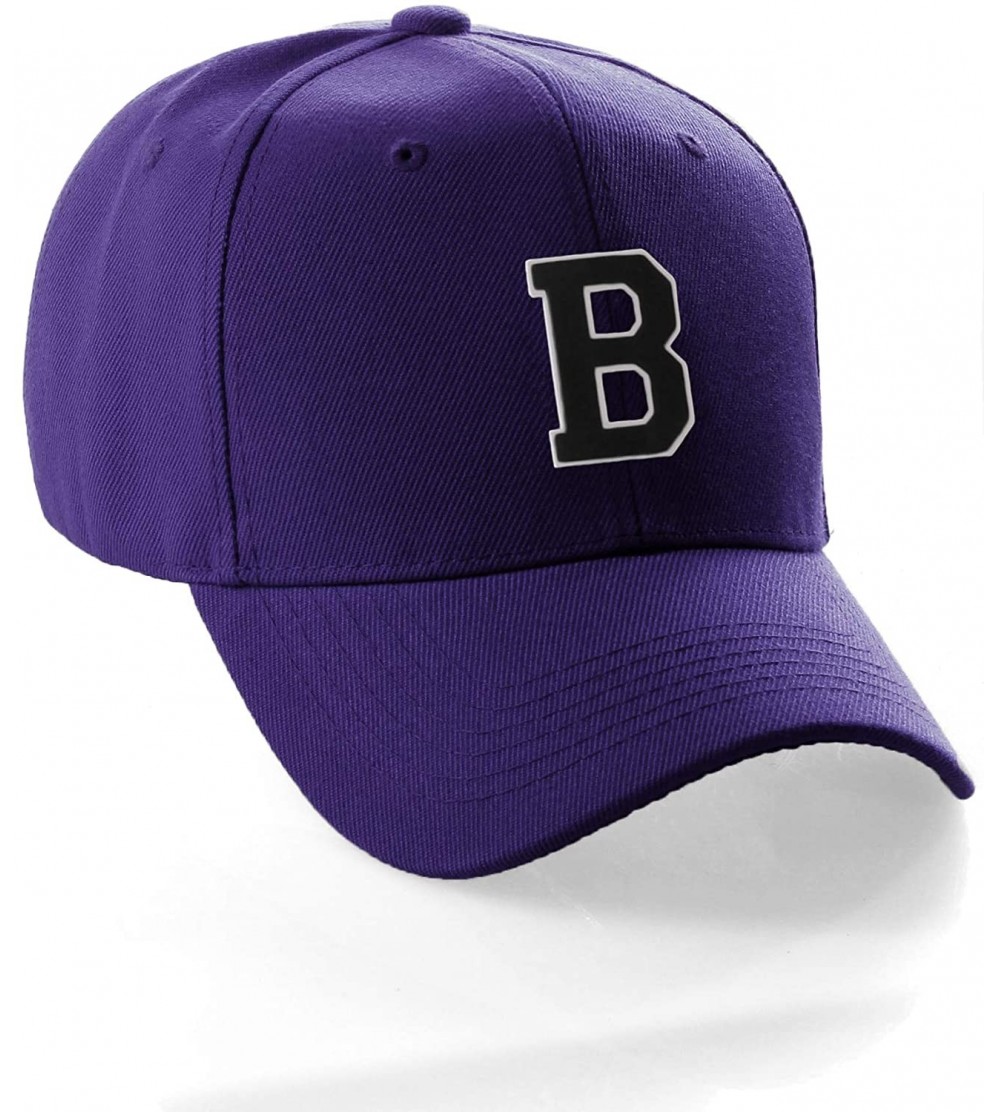 Baseball Caps Classic Baseball Hat Custom A to Z Initial Team Letter- Purple Cap White Black - Letter B - CK18NXULRA4 $14.64