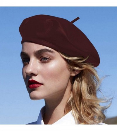 Berets Women PU Leather French Black Beret Hat Causal Beanie Hat - Red - CT18AIZWGQH $14.47