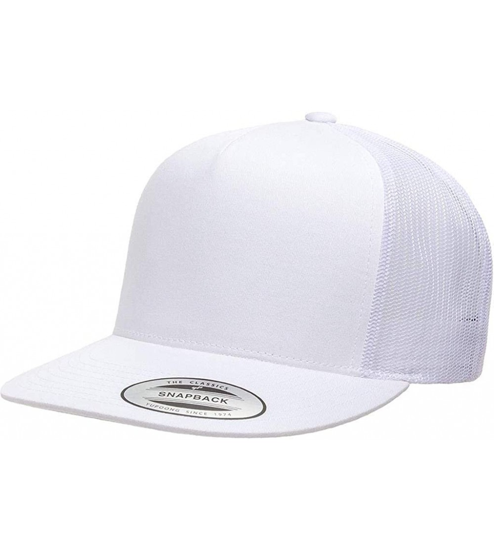 Baseball Caps Yupoong 6006 Flatbill Trucker Mesh Snapback Hat with NoSweat Hat Liner - White - CX18O809AE9 $14.31