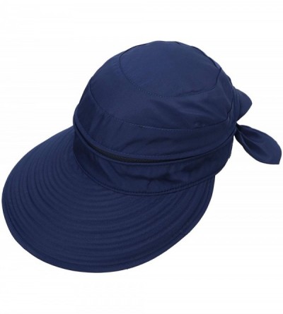 Visors Women's UV Protection Wide Brim Summer 2in1 Visor Sun Hat - Dark Blue - CQ12H9GGTCH $15.64