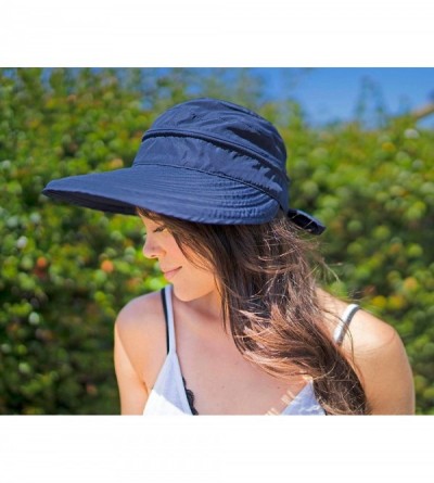 Visors Women's UV Protection Wide Brim Summer 2in1 Visor Sun Hat - Dark Blue - CQ12H9GGTCH $15.64