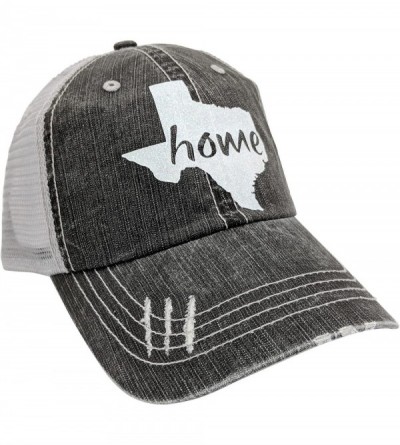 Baseball Caps Women's Texas Home Bling Distressed Baseball Cap - Grey/White - CL182H2HOGL $43.32