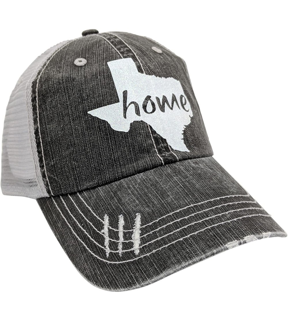 Baseball Caps Women's Texas Home Bling Distressed Baseball Cap - Grey/White - CL182H2HOGL $19.64