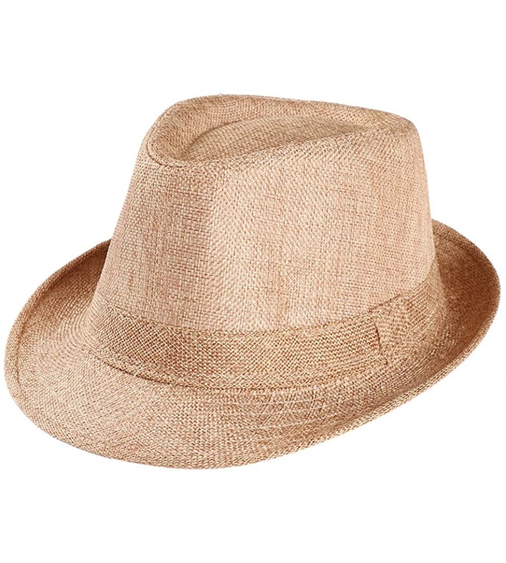 Sun Hats Sun Straw Hat- Summer Unisex Gangster Cap Big Wide Brim Beach Hat Foldable - Khaki - C418DTMDYGZ $5.81