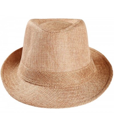 Sun Hats Sun Straw Hat- Summer Unisex Gangster Cap Big Wide Brim Beach Hat Foldable - Khaki - C418DTMDYGZ $5.81