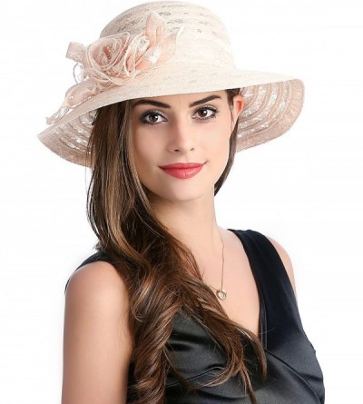Sun Hats Summer Lace Beach Sun Hat Kentucky Derby Church Dress Bucket Hat - Khaki - CB1850IECC3 $12.41