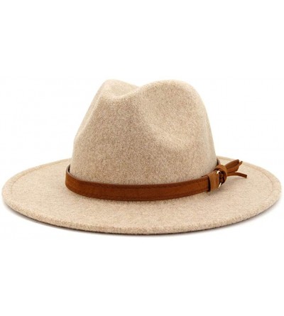 Fedoras Womens Classic Wool Fedora with Belt Buckle Wide Brim Panama Hat - D-beige - CO18AWLTDE6 $16.68