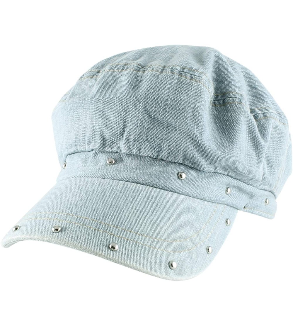 Newsboy Caps Studded Jean Newsboy Cabbie Cap Casual Hat - Light Jean - CU11NF6PL5R $13.27