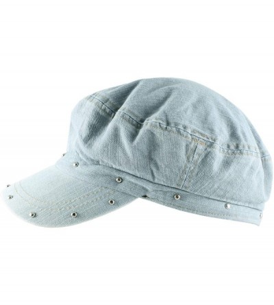 Newsboy Caps Studded Jean Newsboy Cabbie Cap Casual Hat - Light Jean - CU11NF6PL5R $13.27