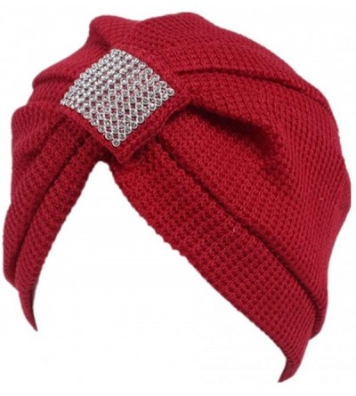 Skullies & Beanies Women Crochet Solid Pre Tied Warm Cancer Chemo Hat Beanie Turban Stretch Head Wrap Cap - Red - CE186470WKY...