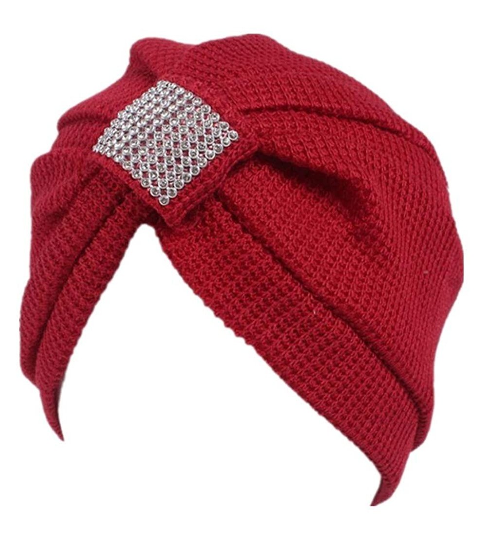 Skullies & Beanies Women Crochet Solid Pre Tied Warm Cancer Chemo Hat Beanie Turban Stretch Head Wrap Cap - Red - CE186470WKY...
