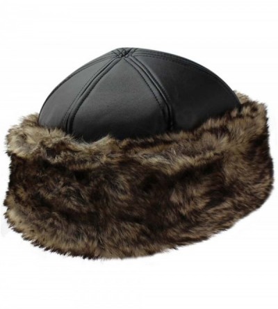 Bomber Hats Black Faux Leather & Fur Trim Russian Hat with Quilted Lining - CB12NFG0JI8 $47.08