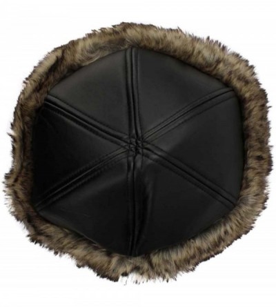 Bomber Hats Black Faux Leather & Fur Trim Russian Hat with Quilted Lining - CB12NFG0JI8 $17.26