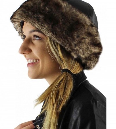 Bomber Hats Black Faux Leather & Fur Trim Russian Hat with Quilted Lining - CB12NFG0JI8 $17.26