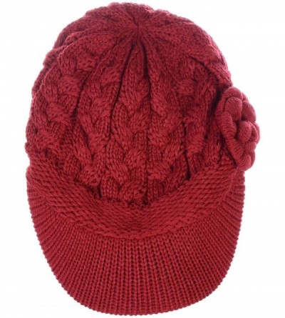 Skullies & Beanies Womens Winter Visor Cap Beanie Hat Wool Blend Lined Crochet Decoration - Red Flower - CS12O0UP4NP $20.61