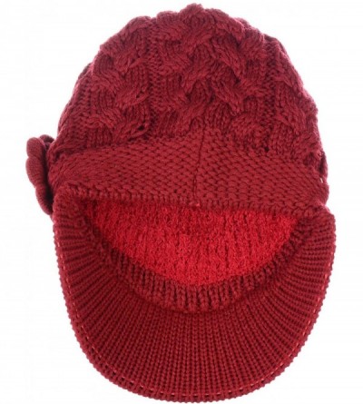 Skullies & Beanies Womens Winter Visor Cap Beanie Hat Wool Blend Lined Crochet Decoration - Red Flower - CS12O0UP4NP $20.61