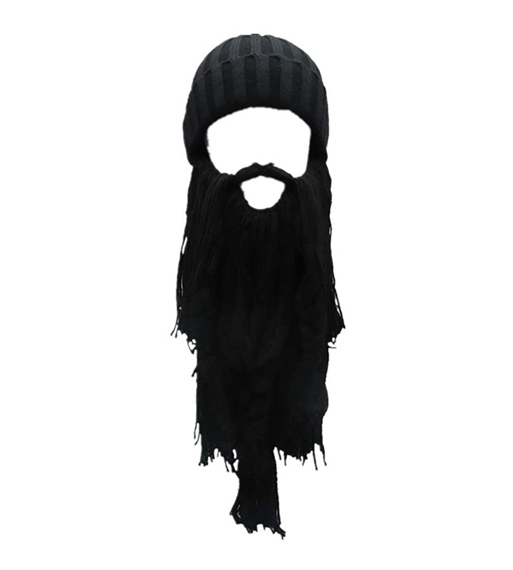 Skullies & Beanies Viking Beard Hat Barbarian Beanie Funny Ski Hat Creative Long Ceard Wool Facemask for Men Kint Caps Cospla...