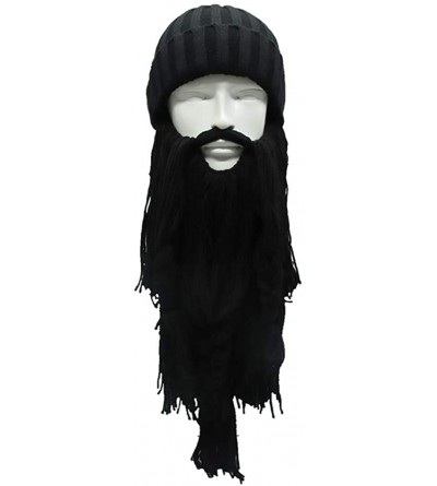 Skullies & Beanies Viking Beard Hat Barbarian Beanie Funny Ski Hat Creative Long Ceard Wool Facemask for Men Kint Caps Cospla...