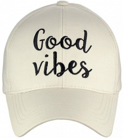 Baseball Caps Women's Embroidered Quote Adjustable Cotton Baseball Cap- Good Vibes- Beige - CT180Q0UXCA $27.80