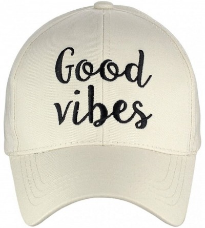 Baseball Caps Women's Embroidered Quote Adjustable Cotton Baseball Cap- Good Vibes- Beige - CT180Q0UXCA $17.82