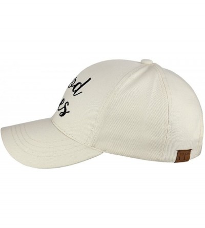 Baseball Caps Women's Embroidered Quote Adjustable Cotton Baseball Cap- Good Vibes- Beige - CT180Q0UXCA $17.82