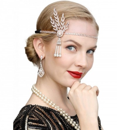 Headbands Art Deco 1920s Flapper Great Gatsby Leaf Wedding Bridal Tiara Pearl Headpiece Headband - Rose Gold Set - CS18AL9DKW...