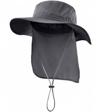 Sun Hats Outdoor UPF50+ Mesh Sun Hat Wide Brim Fishing Hat with Neck Flap - Dark Gray - CQ18DT3OHOR $21.47