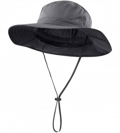 Sun Hats Outdoor UPF50+ Mesh Sun Hat Wide Brim Fishing Hat with Neck Flap - Dark Gray - CQ18DT3OHOR $21.47
