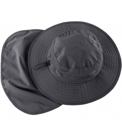 Sun Hats Outdoor UPF50+ Mesh Sun Hat Wide Brim Fishing Hat with Neck Flap - Dark Gray - CQ18DT3OHOR $21.47