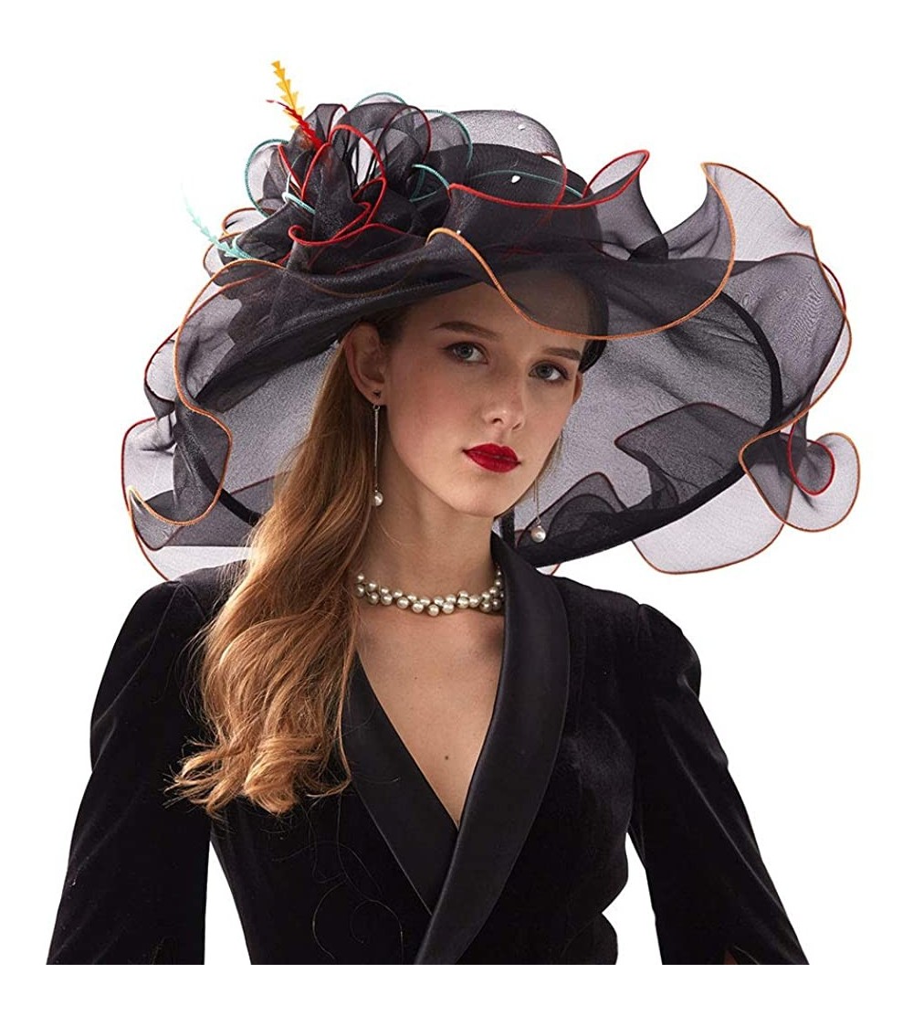 Sun Hats Women's Organza Kentucky Derby Tea Party Hat - Design 6 - Black - CZ193SUEKQI $12.62