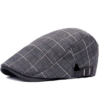 Newsboy Caps Cotton Flat Plaid Newsboy Hats Ivy Irish Gatsby Cap - Black - CX12KB5FIUH $10.73