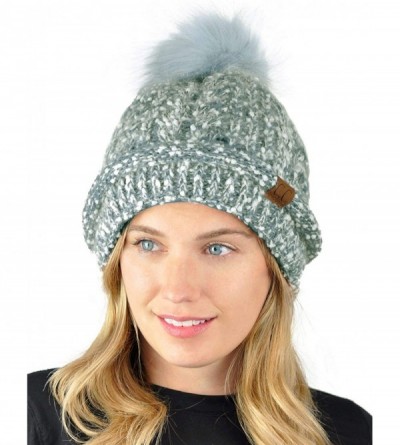 Skullies & Beanies Faux Fuzzy Fur Pom Thick Popcorn Knit Eyelash Confetti Skull Cap Cuff Beanie - Denim - CV18YG3DOQS $15.14