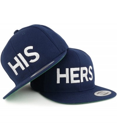 Baseball Caps His and Hers White Embroidered Flat Bill Structured Baseball Cap - Navy - C718D6HCM0H $26.16