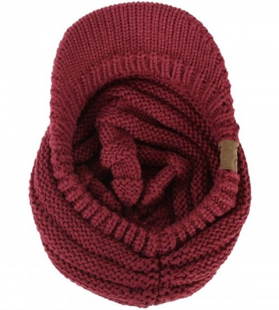 Skullies & Beanies Warm Cable Ribbed Knit Beanie Hat w/Visor Brim - Chunky Winter Skully Cap - Burgundy - CL12N1IZED2 $16.42