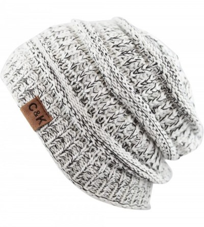 Skullies & Beanies Soft Stretch Cable Knit Warm Chunky Beanie Skully Winter Hat - 2. Two Tone Ivory - CI12N14R6CD $23.60