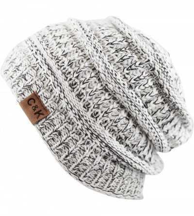 Skullies & Beanies Soft Stretch Cable Knit Warm Chunky Beanie Skully Winter Hat - 2. Two Tone Ivory - CI12N14R6CD $13.69