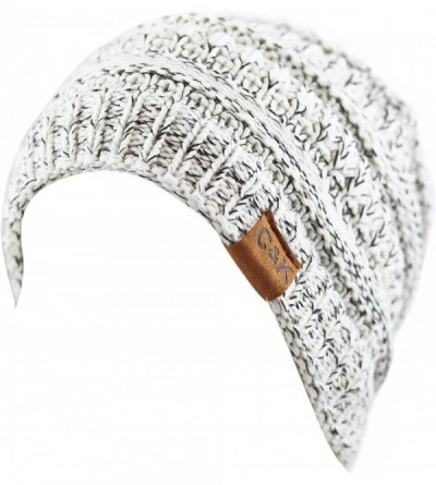 Skullies & Beanies Soft Stretch Cable Knit Warm Chunky Beanie Skully Winter Hat - 2. Two Tone Ivory - CI12N14R6CD $13.69